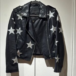 Blank NYC Black Leather Jacket with Silver Star Accents